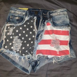 Denim American flag shorts